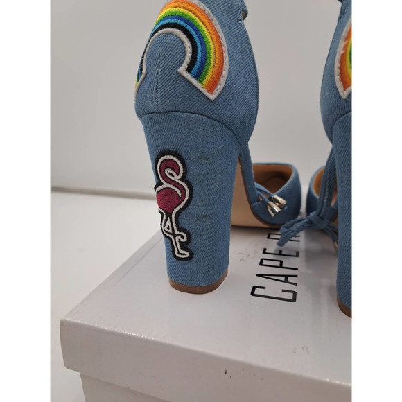 READ Cape Robbin Boho Western Denim Patches block high heel pointy toe Shoes 8 - Picture 8 of 10